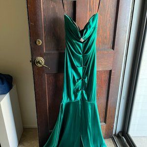 Emerald strapless gown satin
